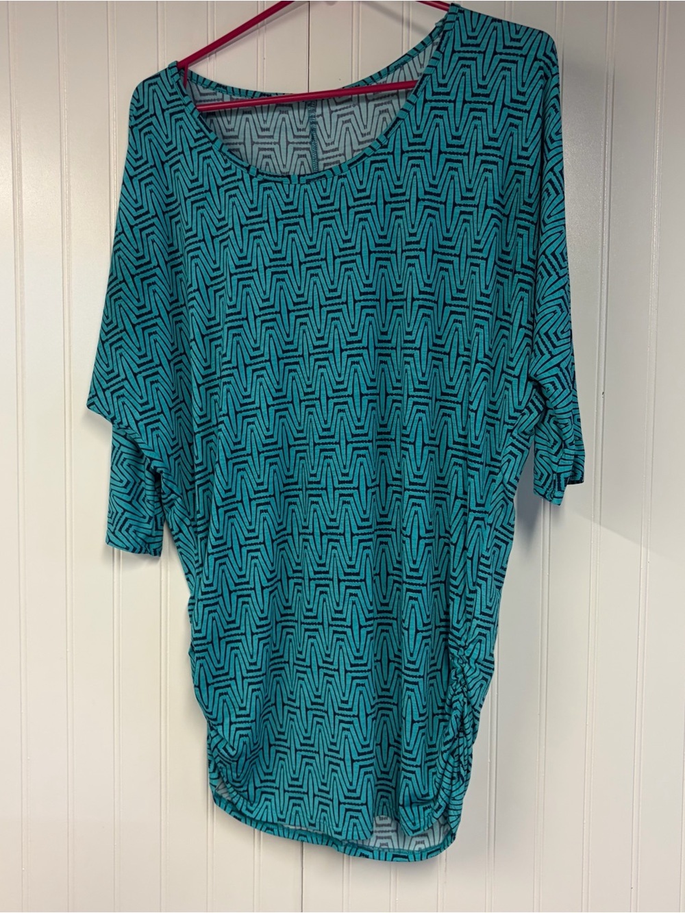 41 Hawthorne Women’s Teal Geometric Scoop Neck Top Large